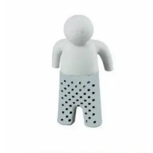 Light gray silicone tea infuser for a cup of tea