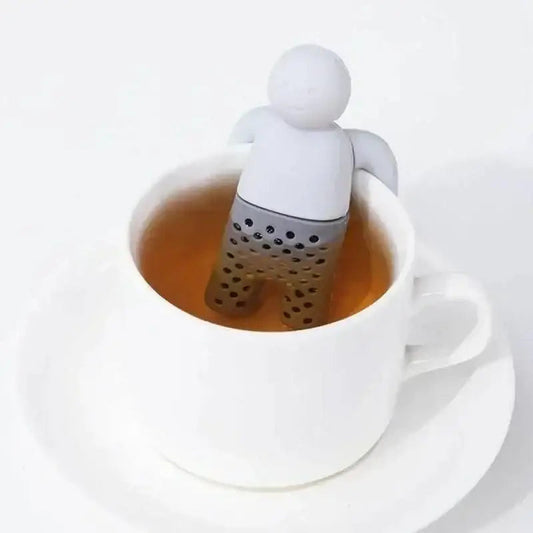 Little man tea infuser steeping in a mug