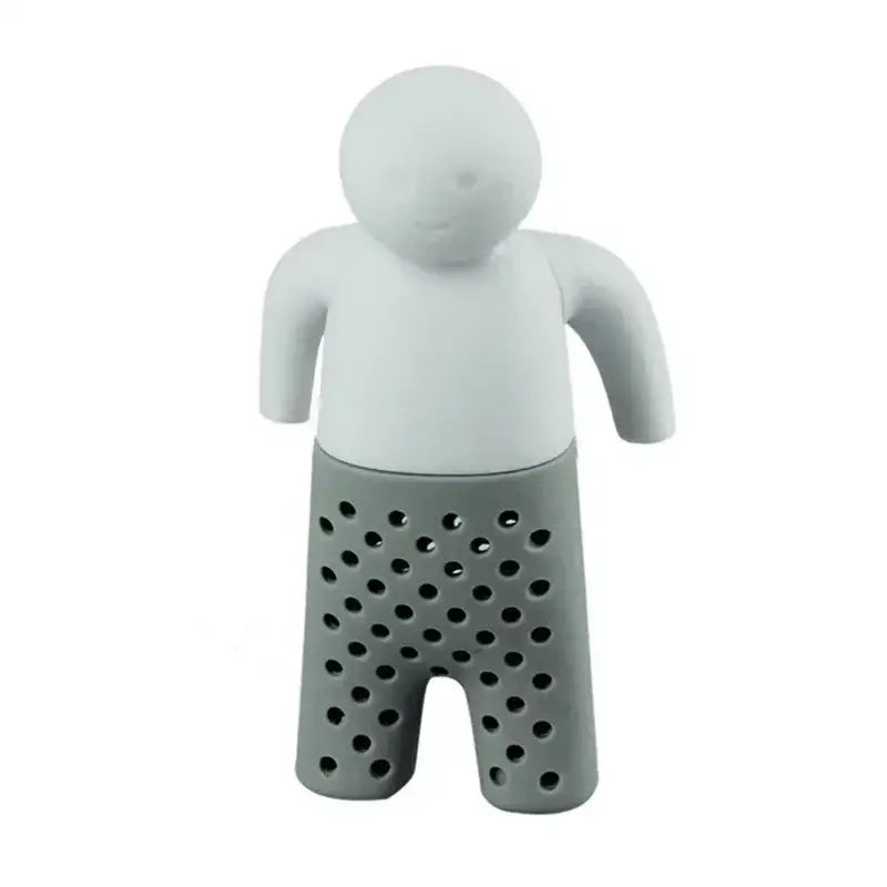 Dark gray silicone tea infuser shaped like a little man