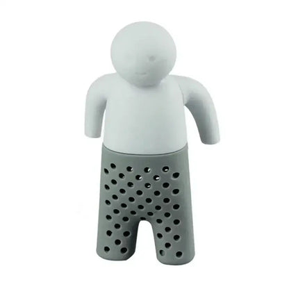 Dark gray silicone tea infuser shaped like a little man