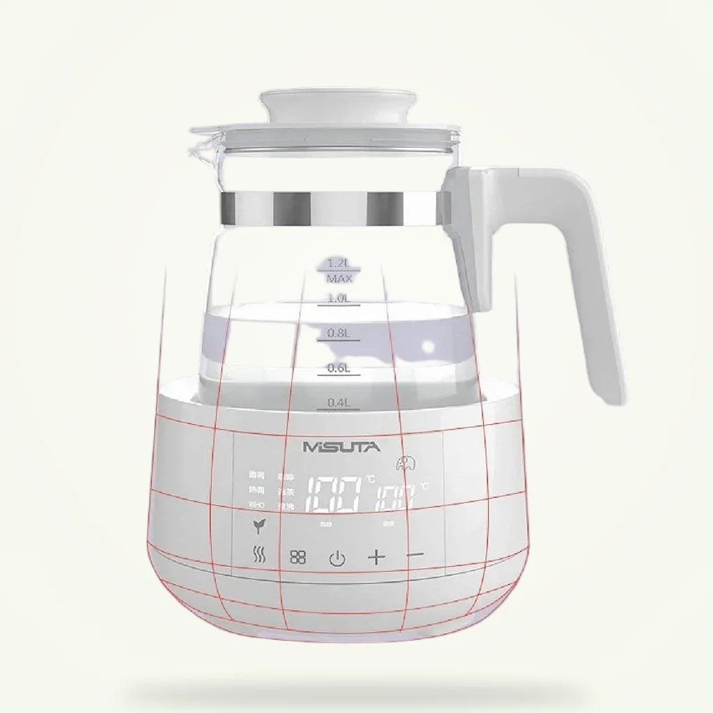 Glass Baby Kettle 1.2L, Constant Temp, product photo on a plain background