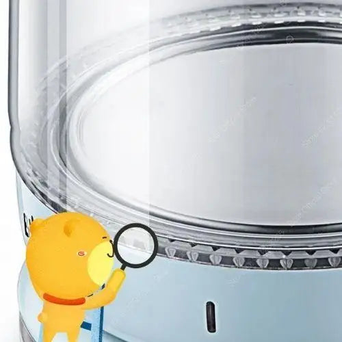 Close-up of borosilicate glass kettle showing water level