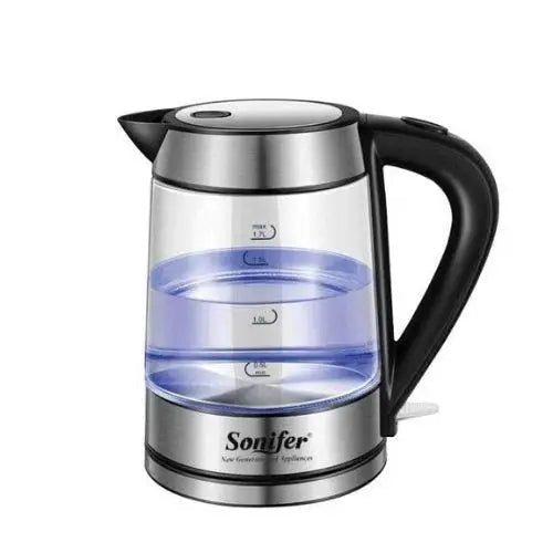 Glass electric kettle with temperature control on counter