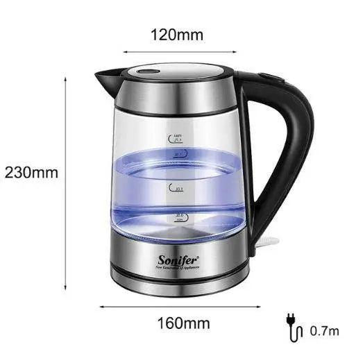 Glass electric kettle size comparison with cup