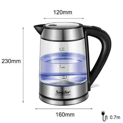 Glass electric kettle size comparison with cup