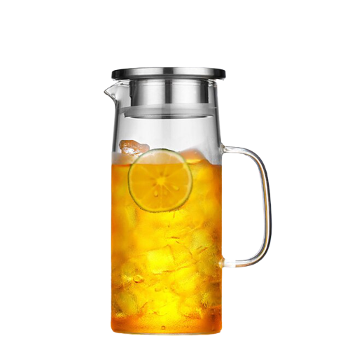 Glass iced tea pitcher for fridge door shelf, Scandinavian design, 1L size