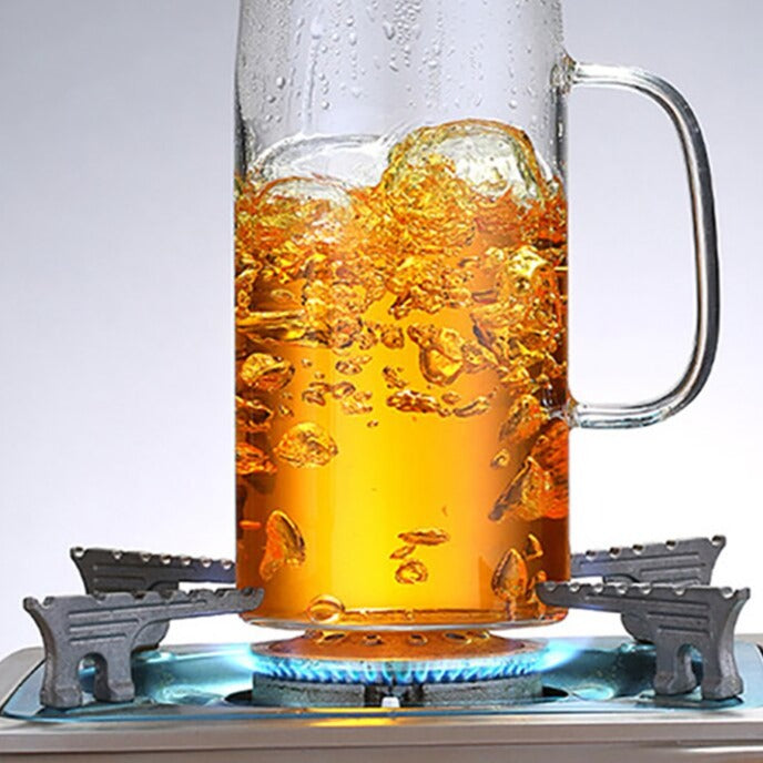 Close-up of glass iced tea pitcher with fitted lid, clear glass detail
