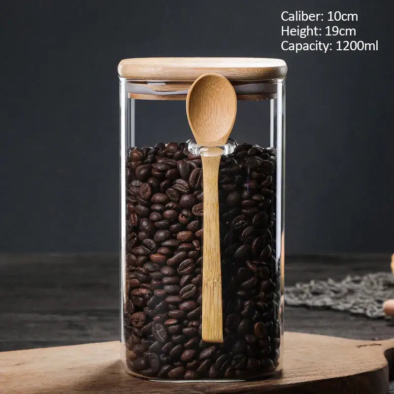 1200ml glass tea canister with wooden lid