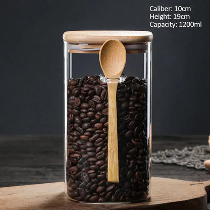 1200ml glass tea canister with wooden lid