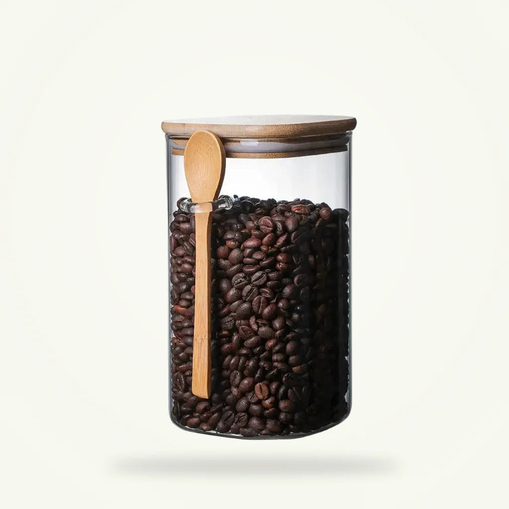 Glass Tea and Coffee Canister with Airtight Lid, product photo on a plain background