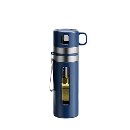 Glass tea infuser bottle 520ml in blue, full product view