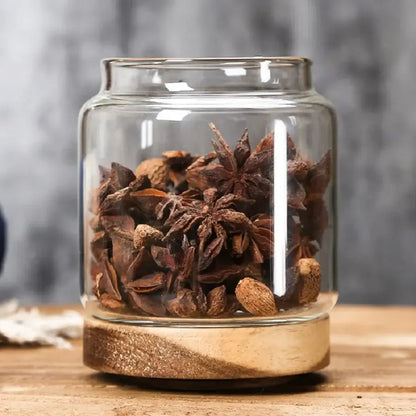 450 ml glass tea jar with bamboo lid, smallest size shown for scale