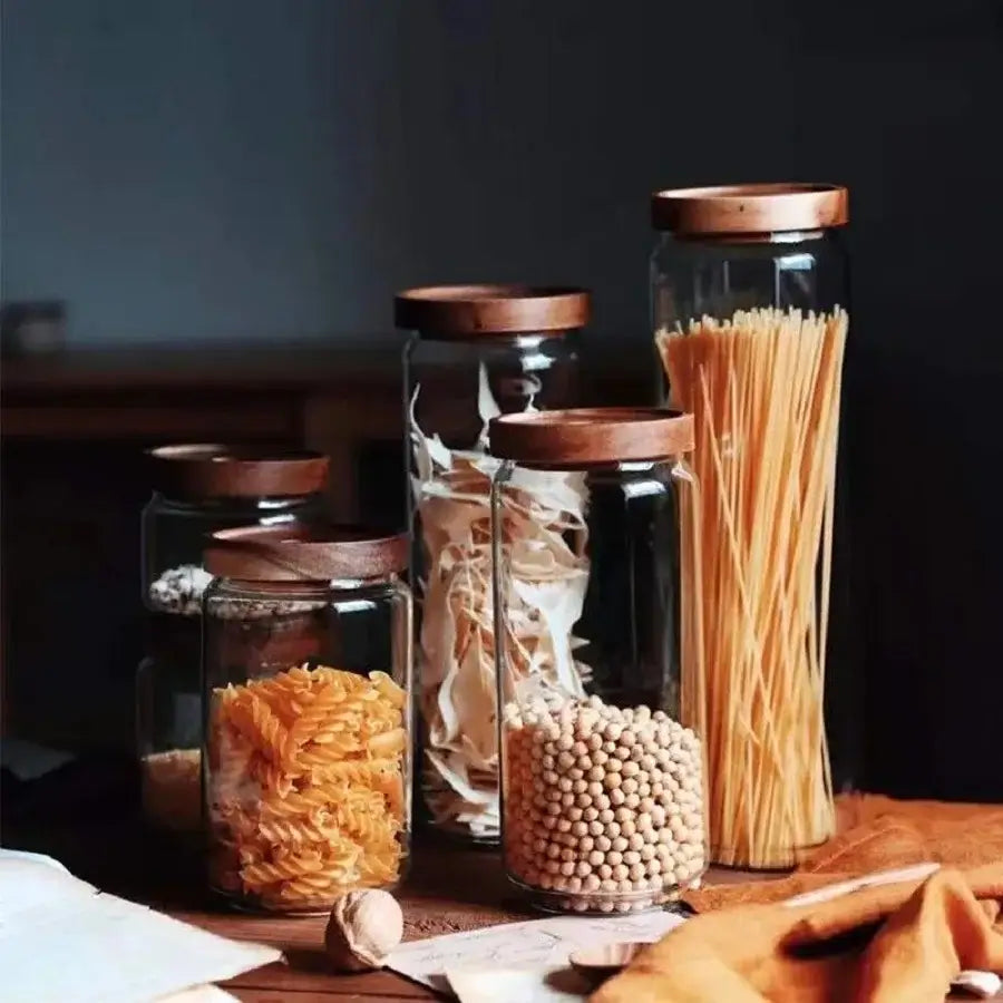 1500 ml large glass tea jar with bamboo lid for pantry bulk loose leaf storage