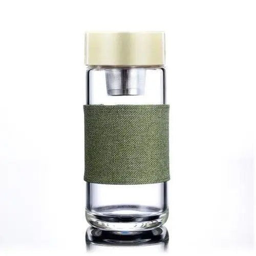 Green glass tea thermos bottle for office
