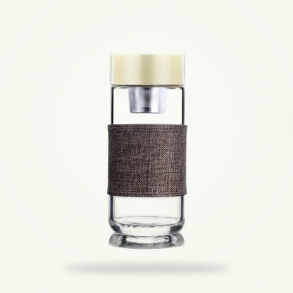 Glass Tea Thermos Bottle for Office with Infuser, product photo on a plain background