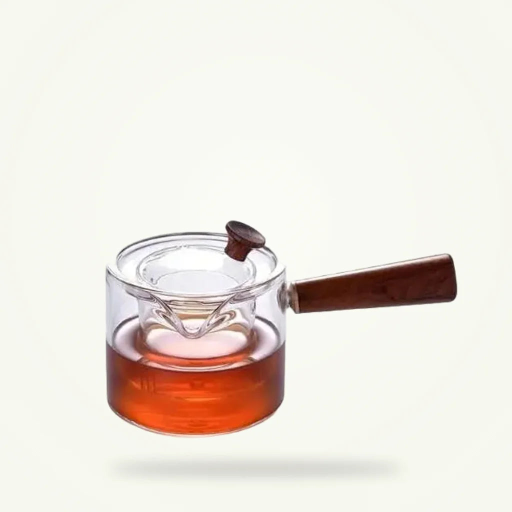 Glass Teapot for Loose Leaf Tea, Induction Compatible, BPA-Free Borosilicate, product photo on a plain background