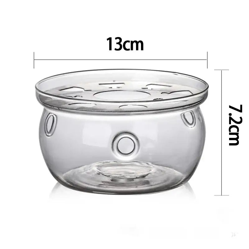 Glass teapot warmer with tea light candle, side view