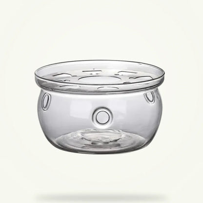 Glass teapot warmer with candle holder, borosilicate glass, plain background