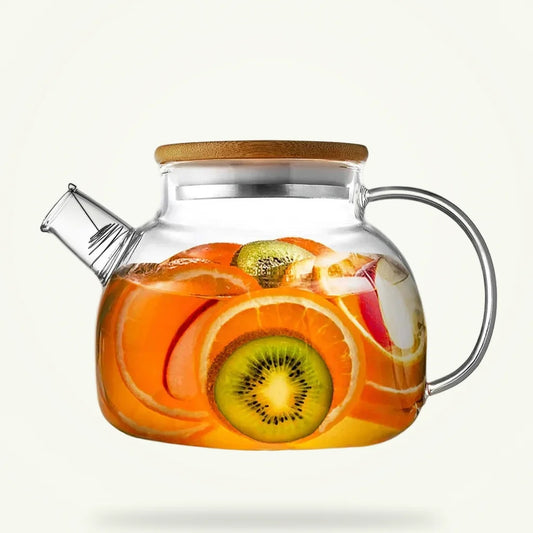 Glass Teapot with Bamboo Lid, 60 oz, product photo on a plain background