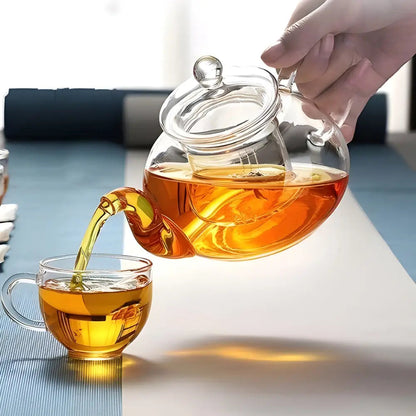 Four sizes of glass teapot with infuser side by side