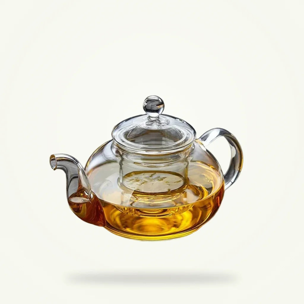 Glass Teapot with Built-In Infuser, BPA-Free Borosilicate, 4 Sizes, product photo on a plain background