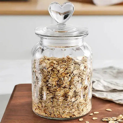 Medium 950 ml clear glass teapot with heart lid, two-cup brewing size