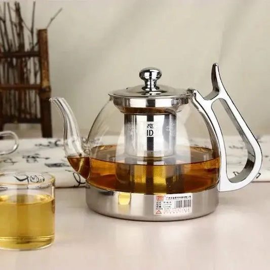 Glass teapot with stainless steel rim, 1250ml capacity