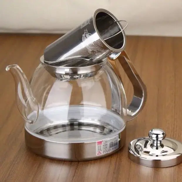 Glass teapot for induction cooktop, clear view