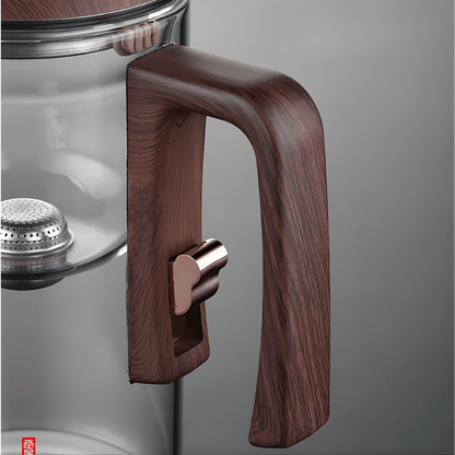 Glass teapot with magnetic infuser shown with matching cup set, 720ml version