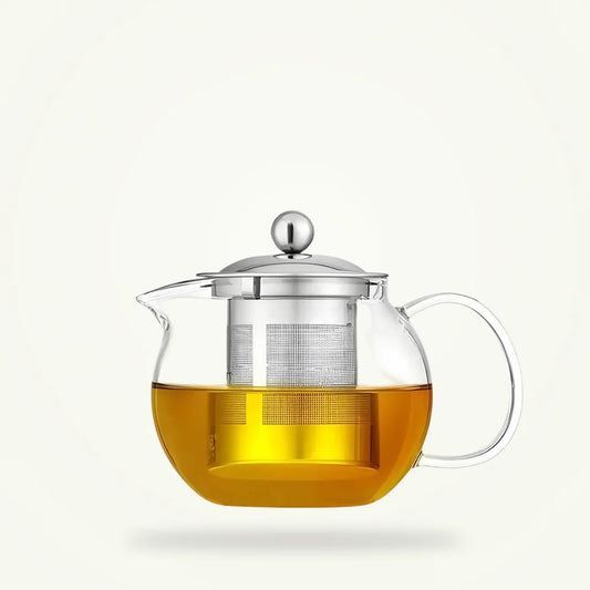 Glass Teapot with Stainless Steel Infuser, 650 ml, 950 ml, 1300 ml, product photo on a plain background
