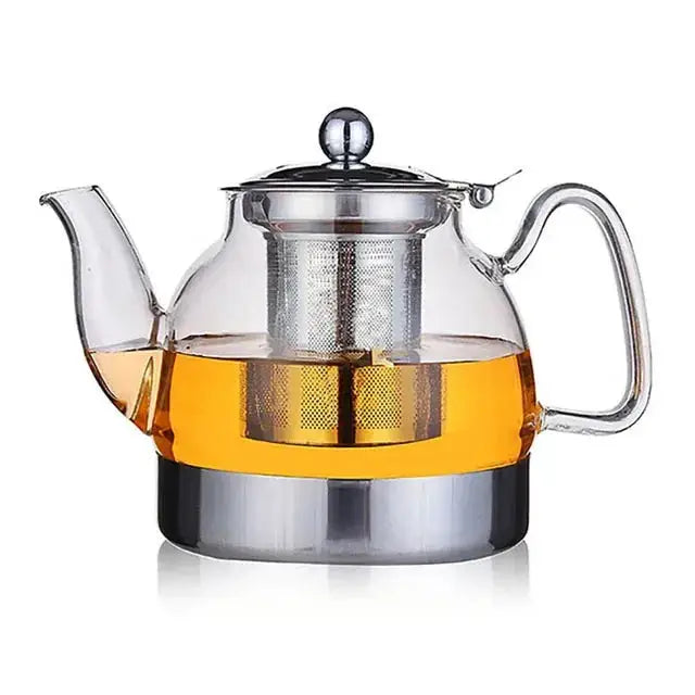 1100 ml glass teapot with stainless steel infuser, larger capacity for two cups