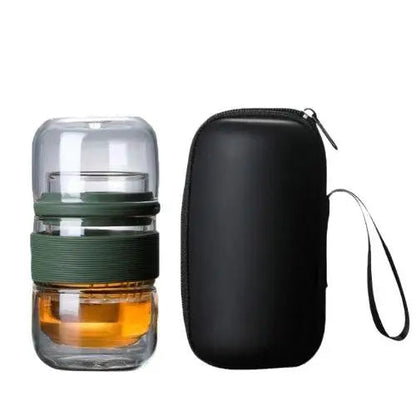 Glass tea thermos with infuser, close up