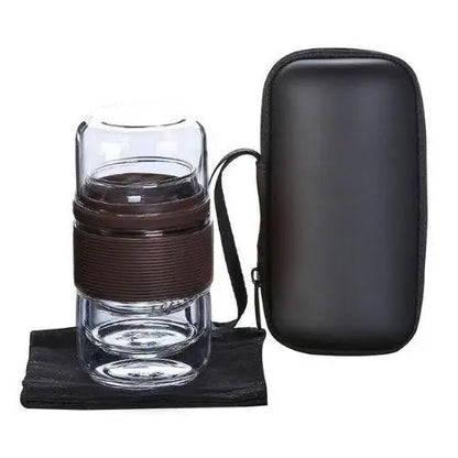Brown glass travel thermos for tea