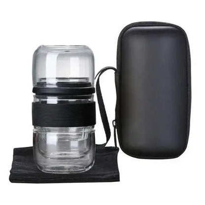 Black glass travel thermos for tea