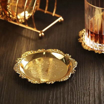 Gold tea saucers set of 6 on stand