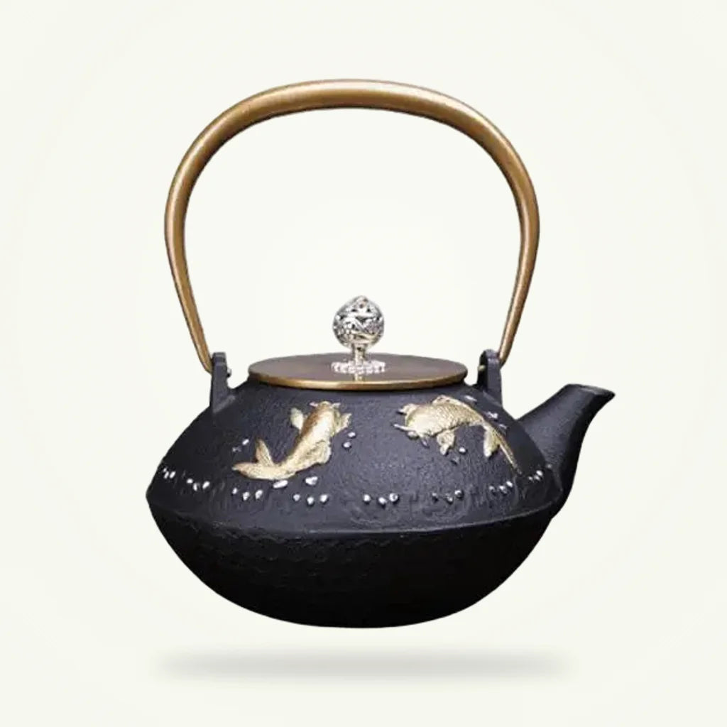 Golden Carp Enameled Cast Iron Teapot 1200ml, product photo on a plain background