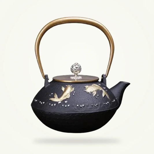 Golden Carp Enameled Cast Iron Teapot 1200ml, product photo on a plain background