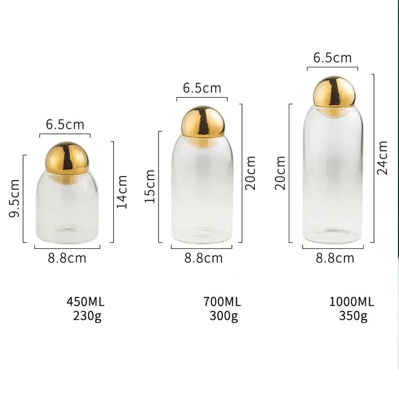 Close-up of the airtight golden metal lid sealing the glass tea canister