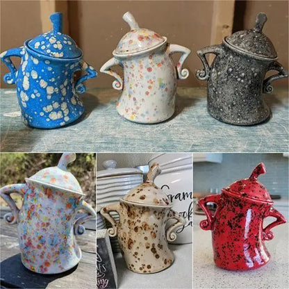 Tea bag organizer with playful hands-on-hips design, side angle