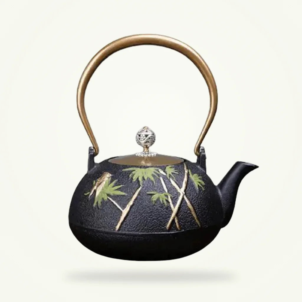 Green Bamboo Cast Iron Teapot 1200 ml, product photo on a plain background