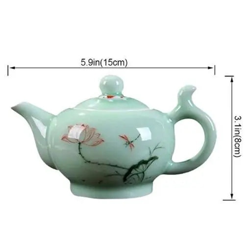 Small green porcelain teapot size comparison