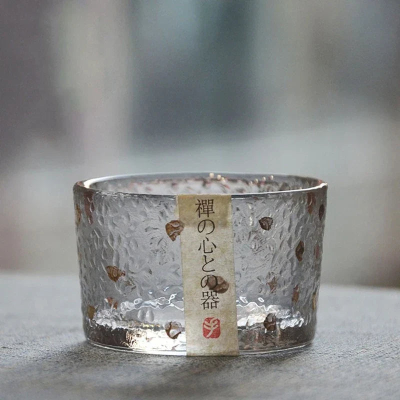 Hammered Glass Tea Cup with Gold Rim - view 2