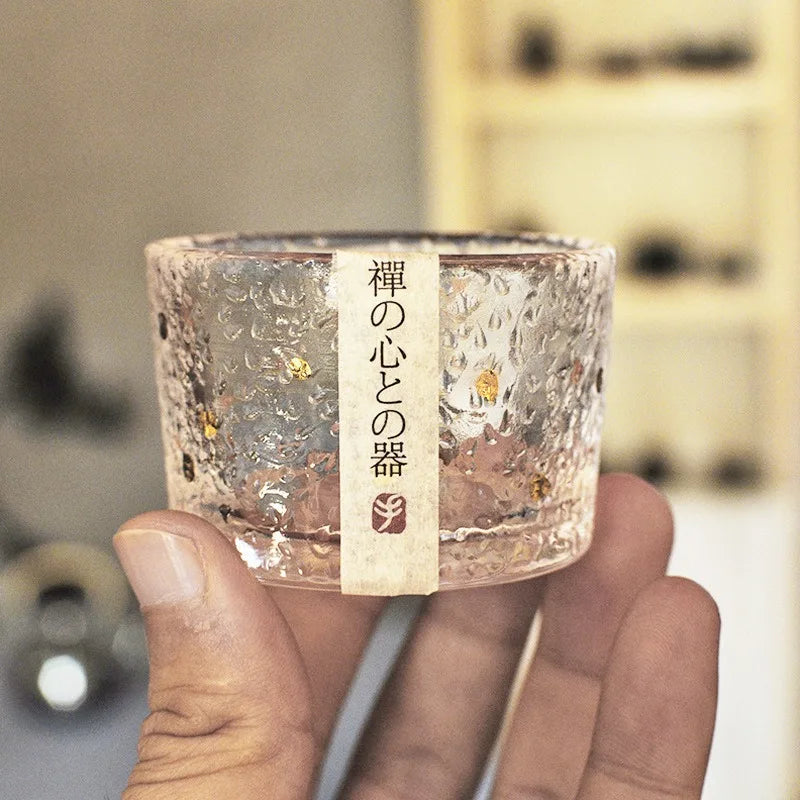Hammered Glass Tea Cup with Gold Rim - view 3