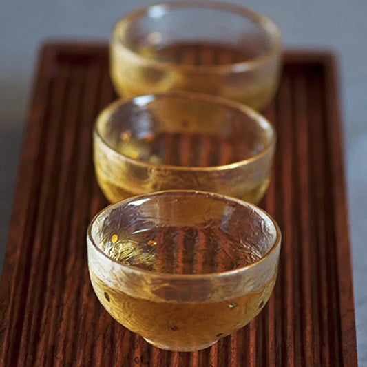 Hammered Glass Tea Cup with Gold Rim - view 4
