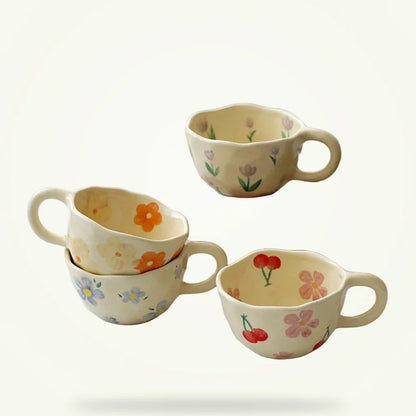 Hand-Pinched Flower Ceramic Mug, product photo on a plain background
