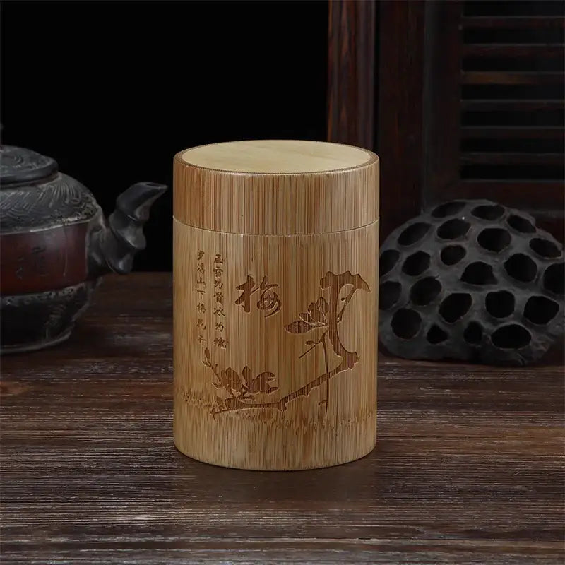 Large bamboo tea canister 8-11cm with handcrafted surface detail