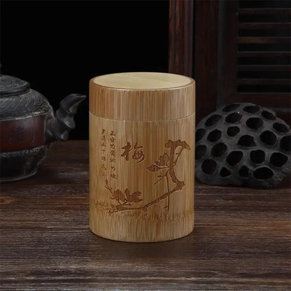 Large bamboo tea canister 8-11cm with handcrafted surface detail