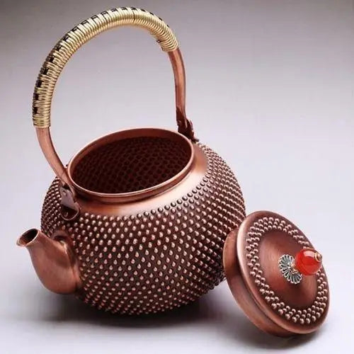 Open enameled copper teapot lid