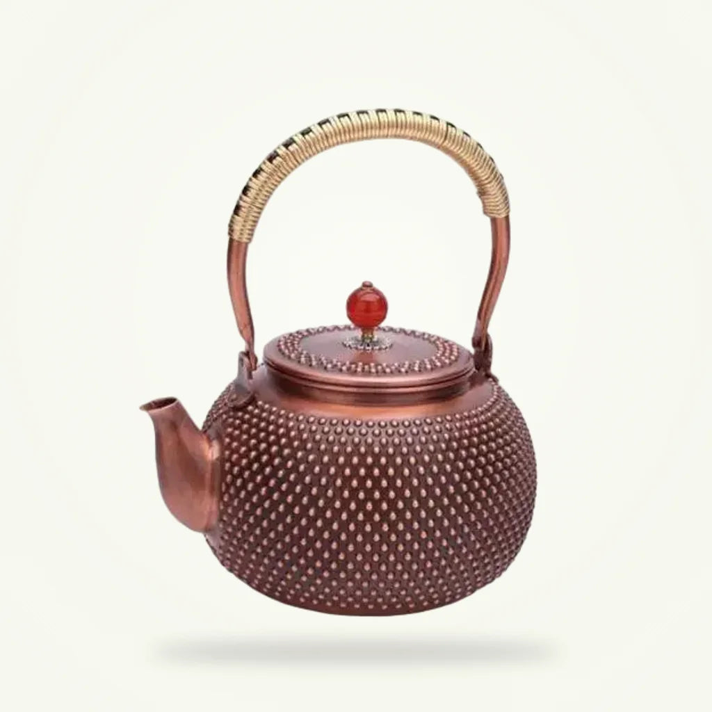 Handcrafted Enameled Copper Teapot with Whistle - 50 oz, product photo on a plain background