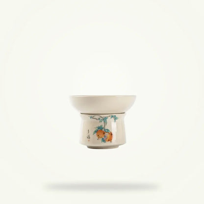 Handmade Blue and White Ceramic Tea Strainer for Loose Leaf Tea, product photo on a plain background